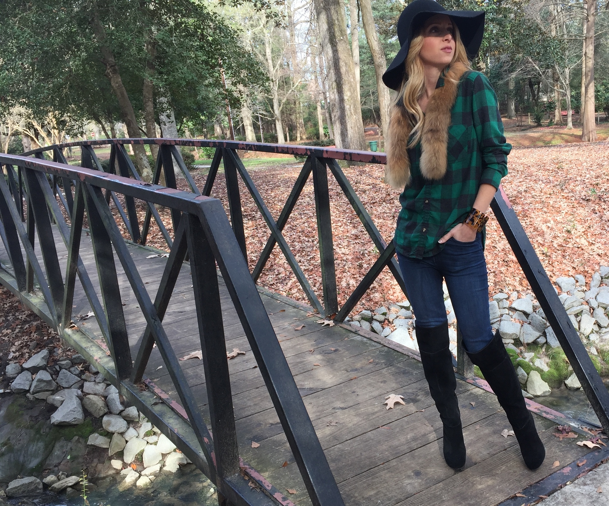 Hat and Fur; Vintage, JEANS & TOP, BOOTS , Bracelet; Gypsy Boutique, and Hair; T im with the Tim Smith Salon