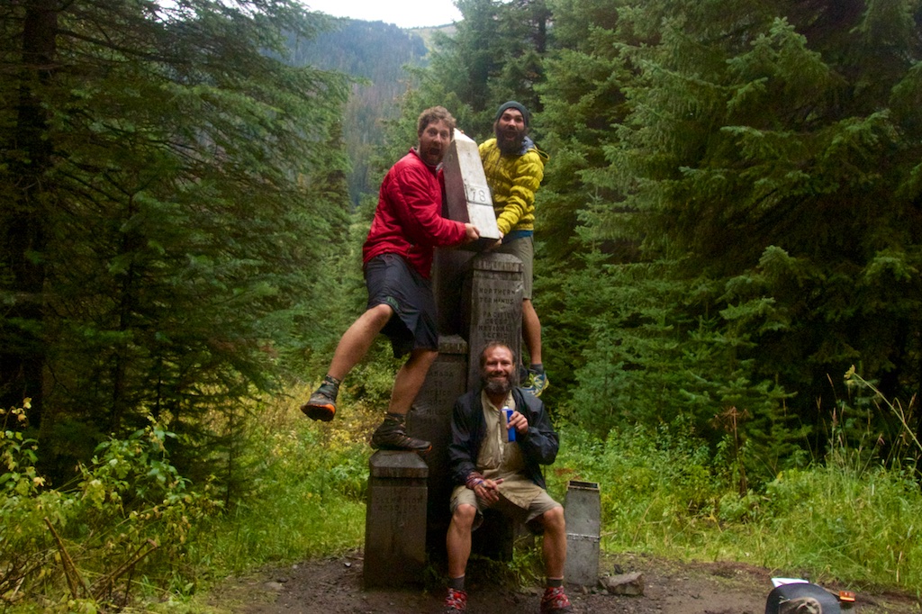 Colin Arisman at the Canadian Border with friends at the completion of their 2668 mile thru-hike.