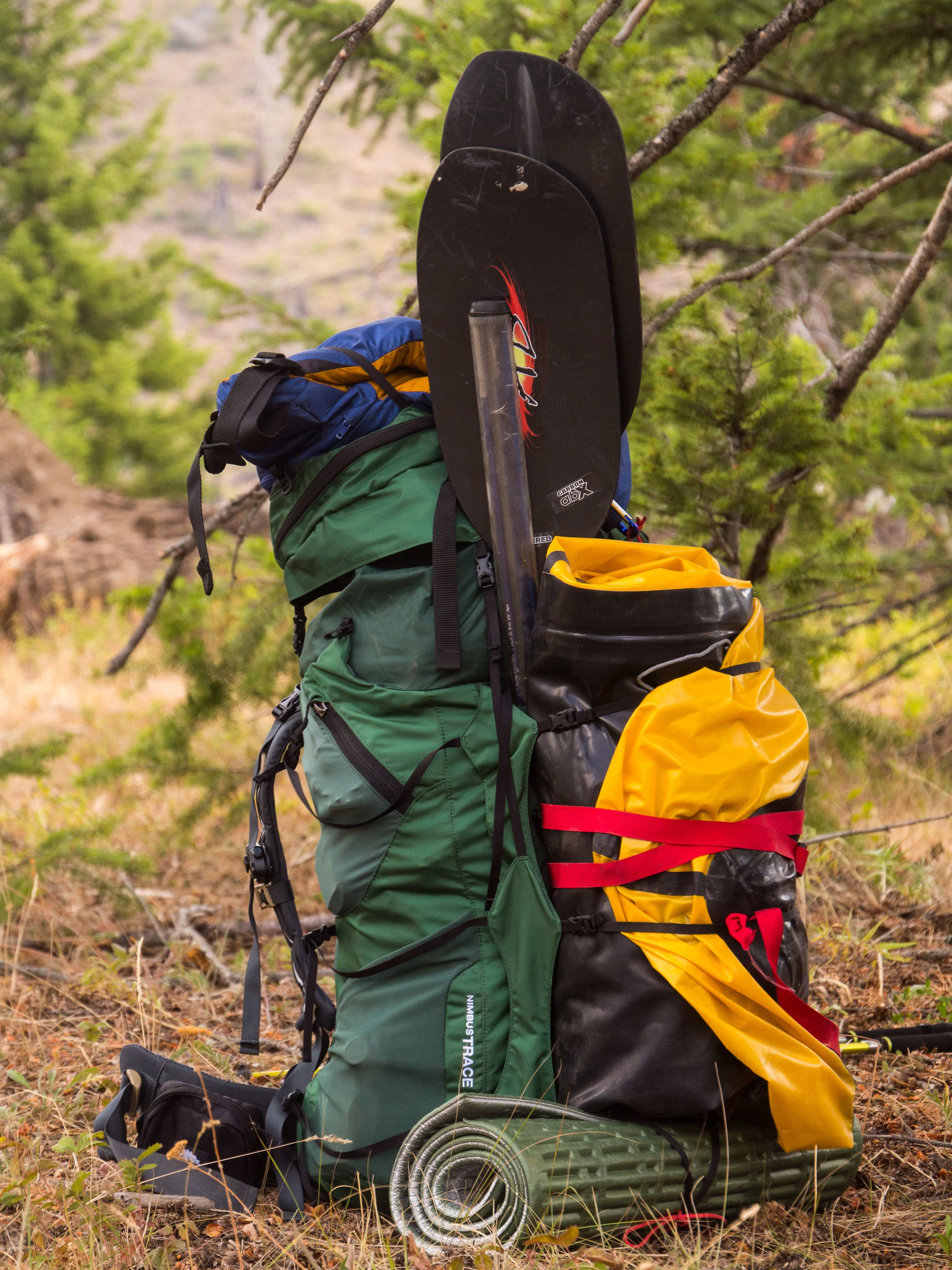 A loaded down Granite Gear pack full of packrafting gear. This is not ultralight.