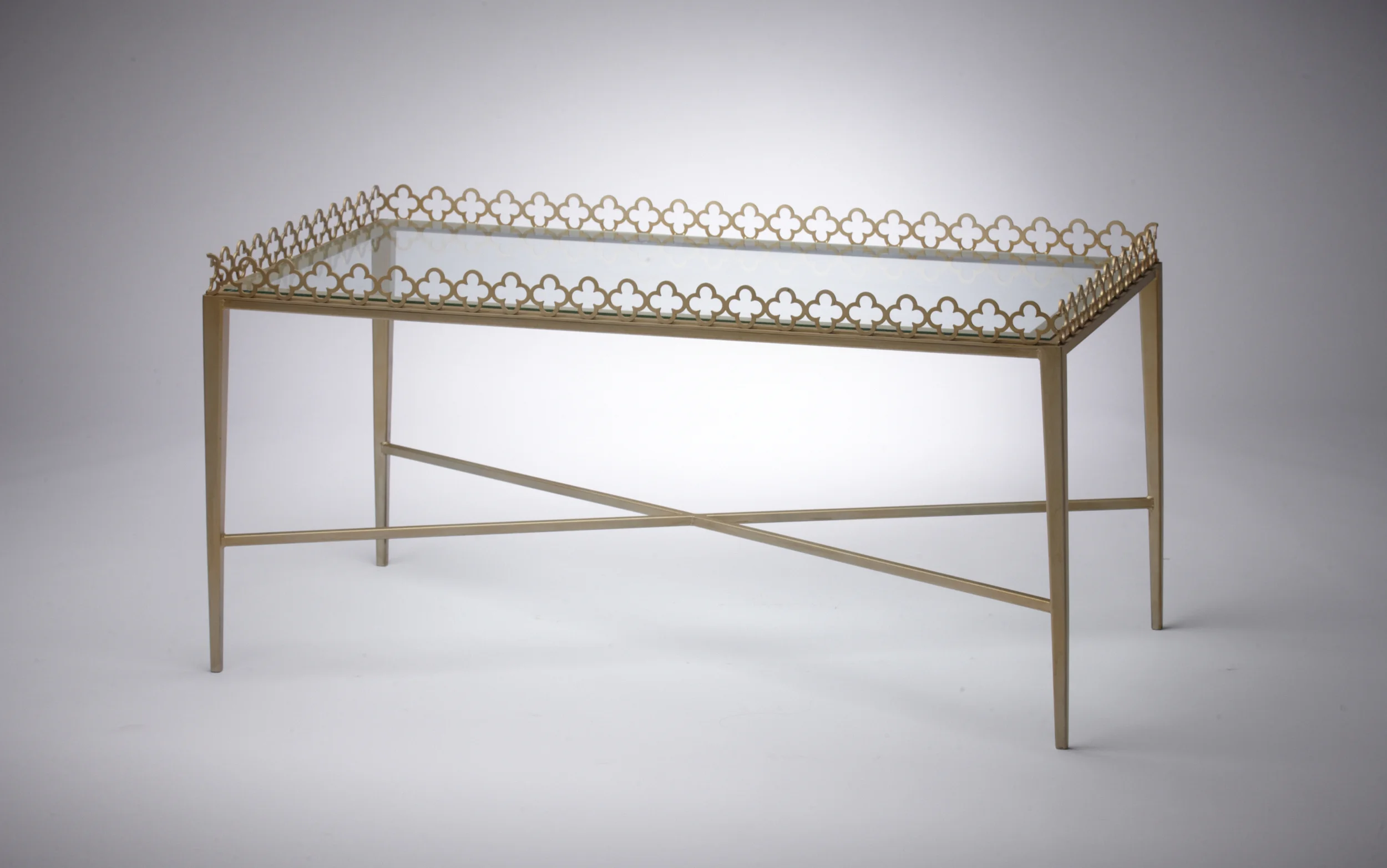 Jolie Table - Size: 24"Wx48"Lx18"H. Made in USA. Can be custom sized and finished.