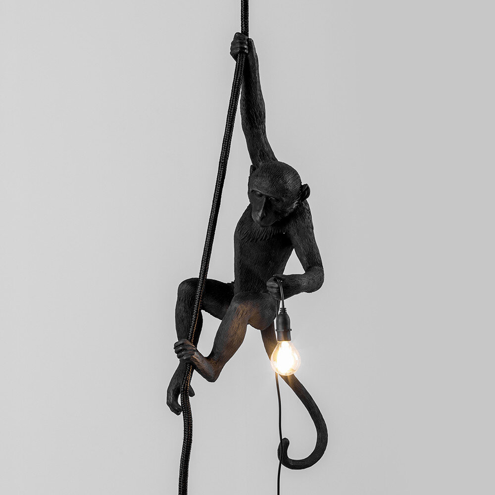 Ceiling Hanging Monkey Lamp in Black —