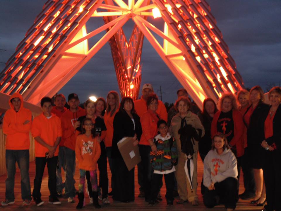 The SkyDance Bridge in Oklahoma City lit orange during Color The World Orange™ 2014