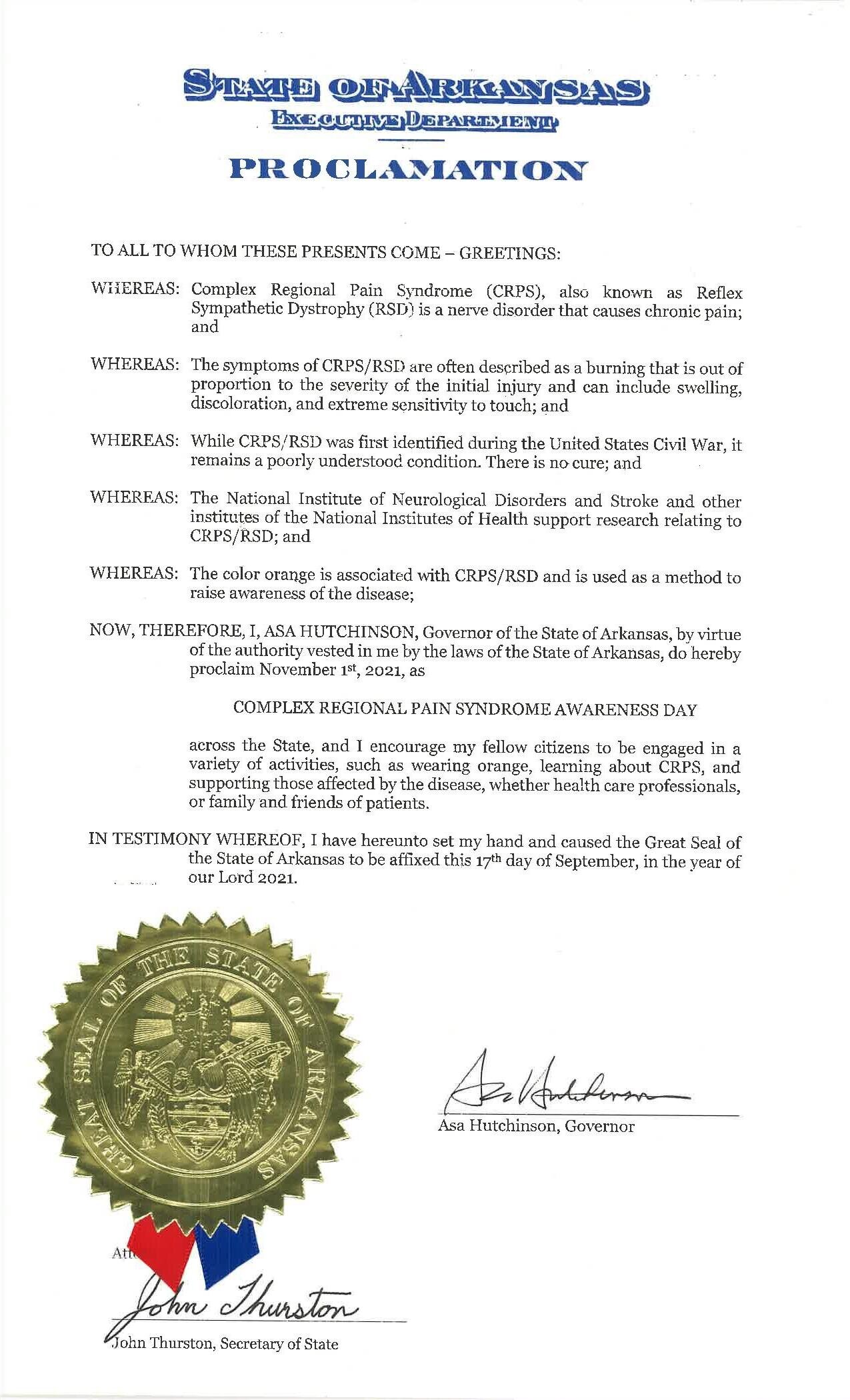 Arkansas 2021 CRPS Awareness Day Proclamation.jpg