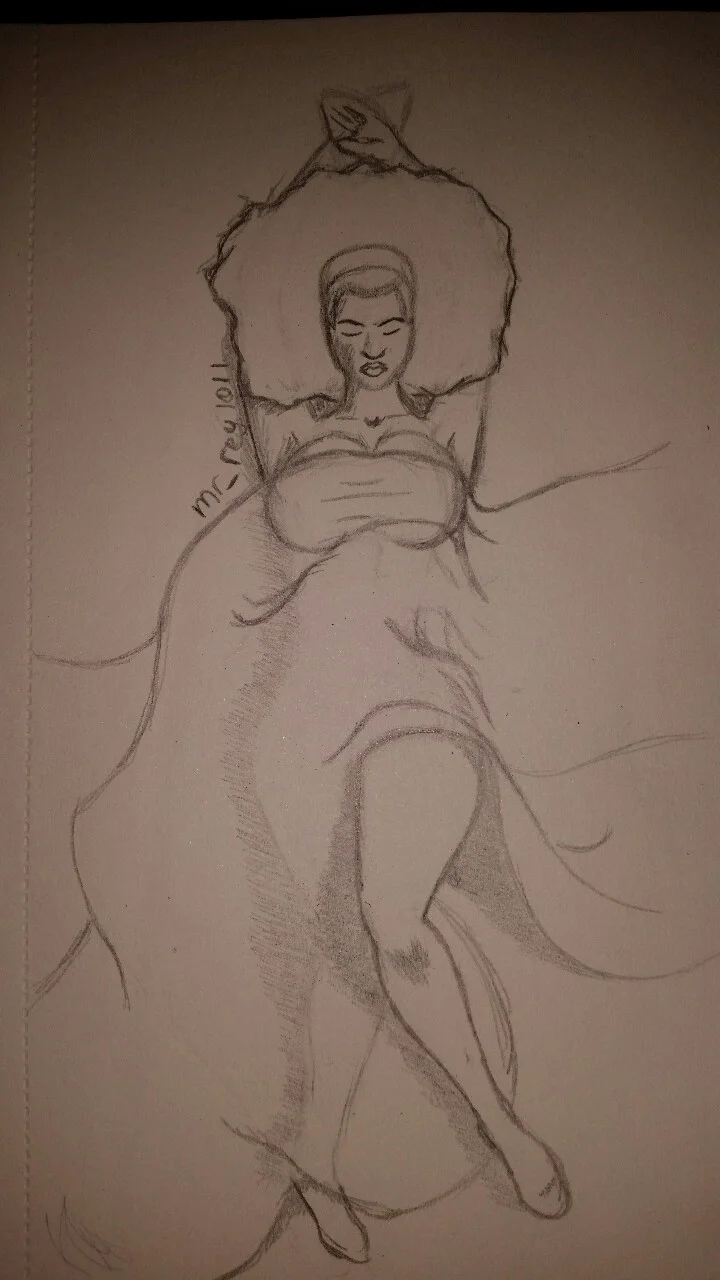 Here is a closer look at the sketch #sketch #sketchdaily #sketchart #sketchbook #afro #afrocentric #blackandwhite #black #woman #muse #sleeping #beauty #shading #afroart #pencil #paper #feedback #drawing #downtime #keepdrawing #wip #workinprogress #…