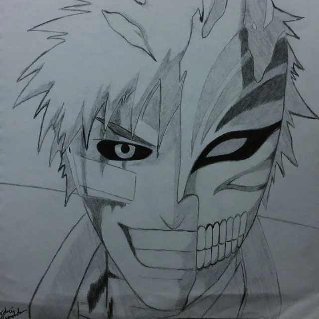 Another #throwback from a few years ago, this time of #ichigokurosaki from #bleach by #titekubo. #sketchart #illustration #drawing #draw #pencil #paper #art #blackandwhite #hollow #ichigo #zanpakuto #bankai #seireitei #gotei13 #mask #reiatsu
