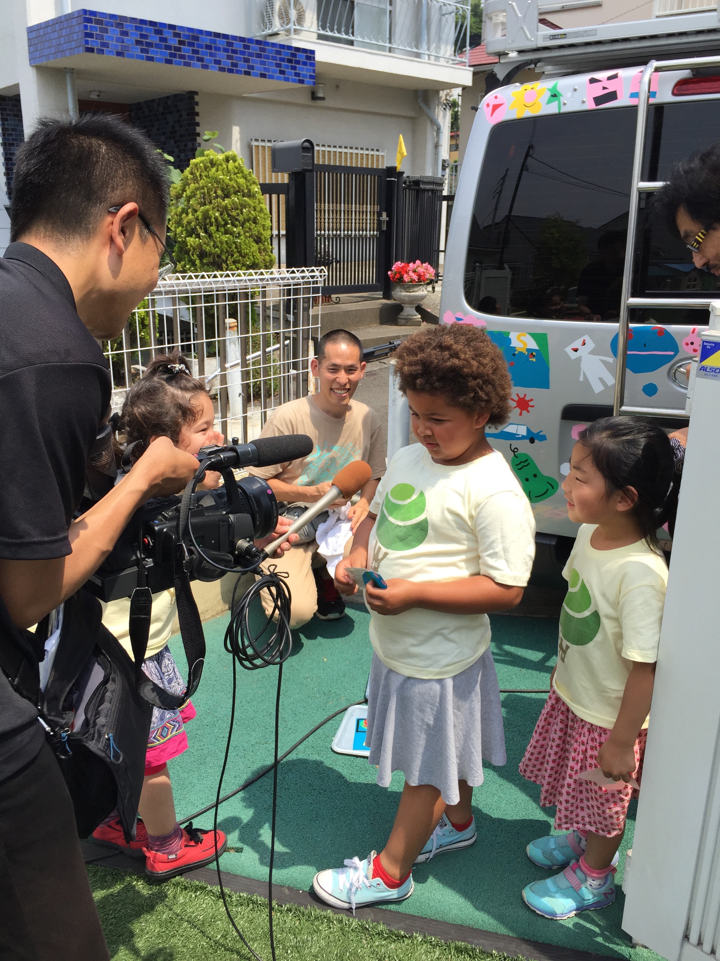 A TV crew interviewing us!