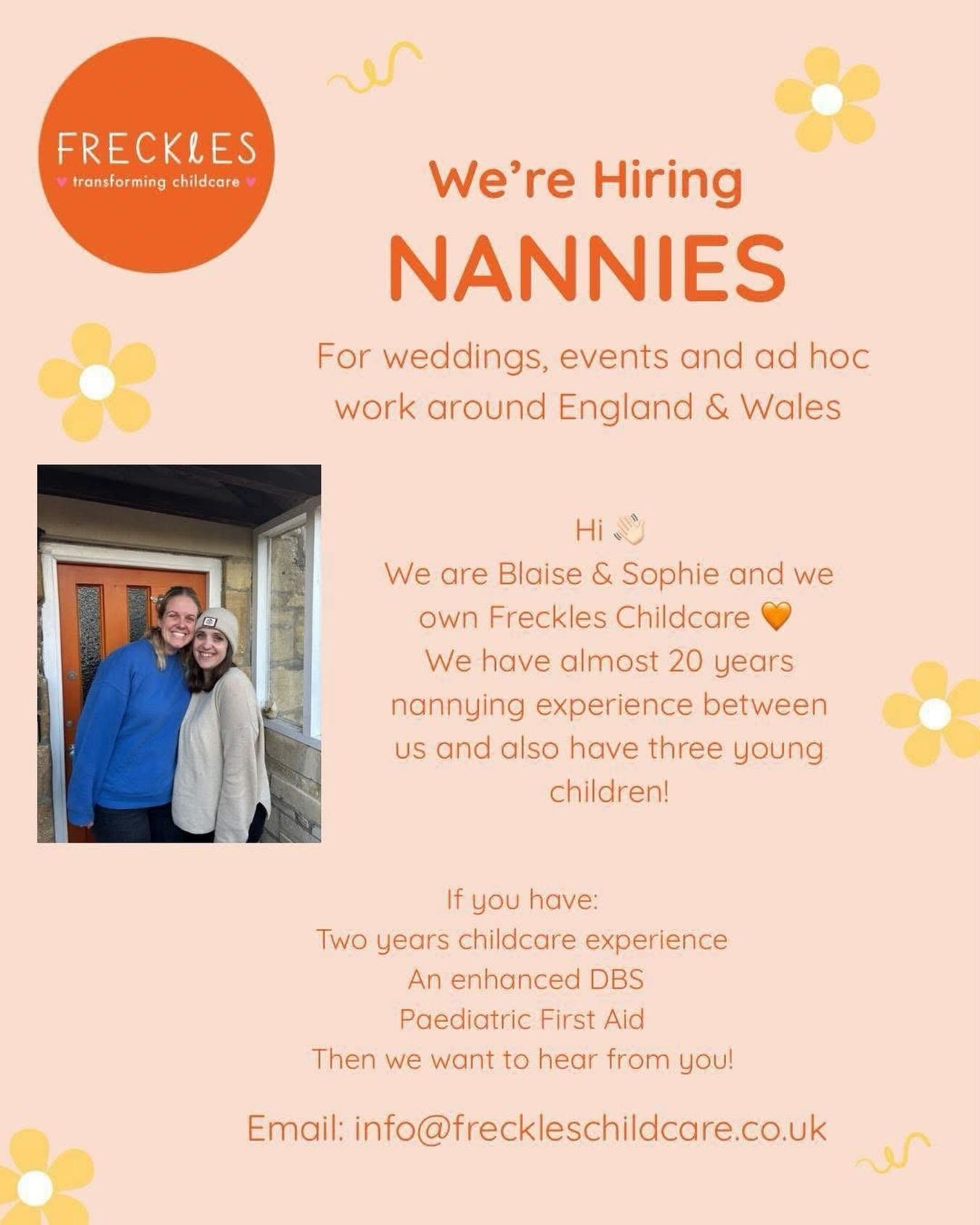 Looking for flexible childcare work that fits around your life? 👶🧡
We&rsquo;re growing our team at Freckles Childcare￼ and are on the lookout for reliable, caring nannies for ad hoc &amp; part-time roles.

If you&rsquo;re looking for more work in c