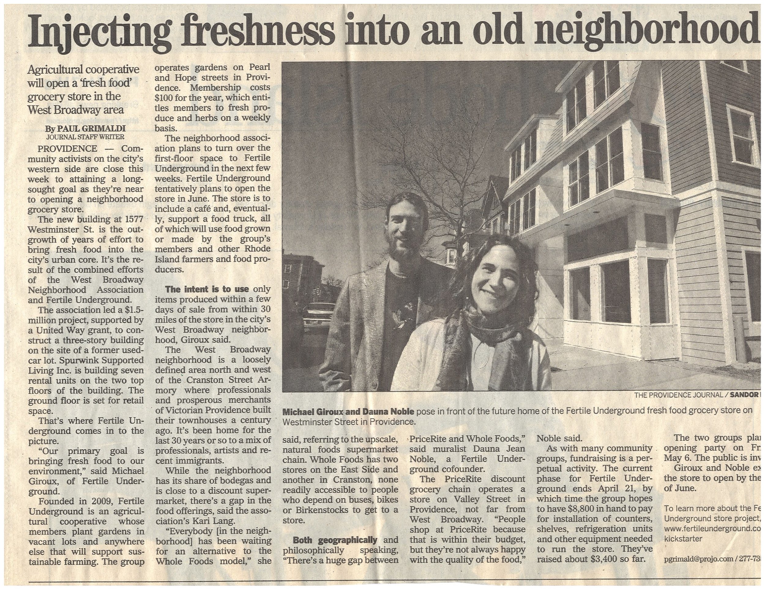  Providence Journal article, spring 2011 