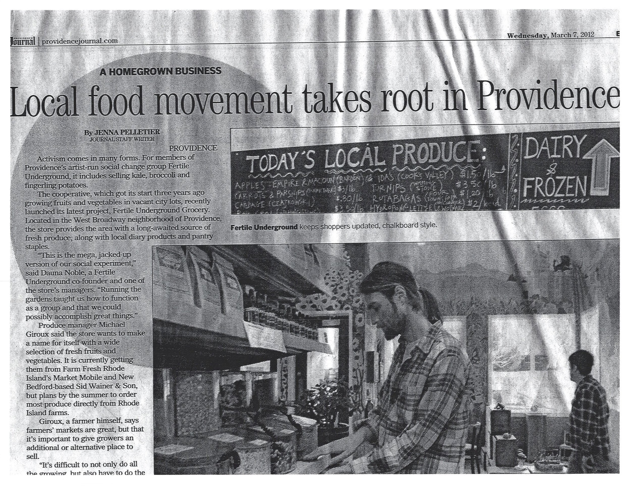  Providence Journal article, March 7, 2012 