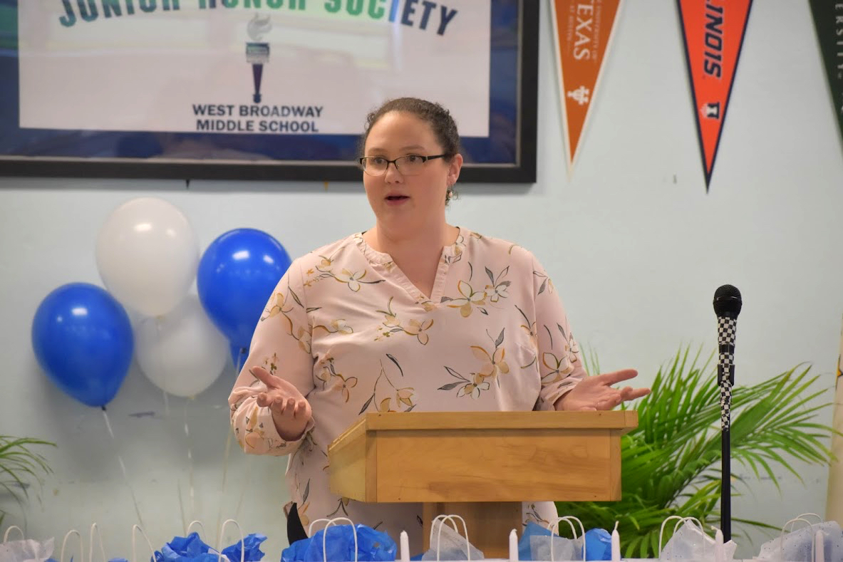  Cassandra Johns, WBMS teacher and NJHS Chapter Advisor, introduces student speakers 