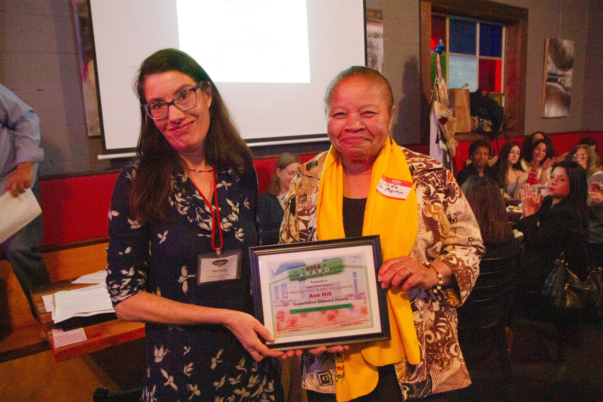  Superlative Steward Award accepted on behalf of Ann Hill by Linda A’Vant Deishinni, Director of St. Martin De Porres Senior Citizens Center on Cranston Street Photo credit: Rebecca Atwood 