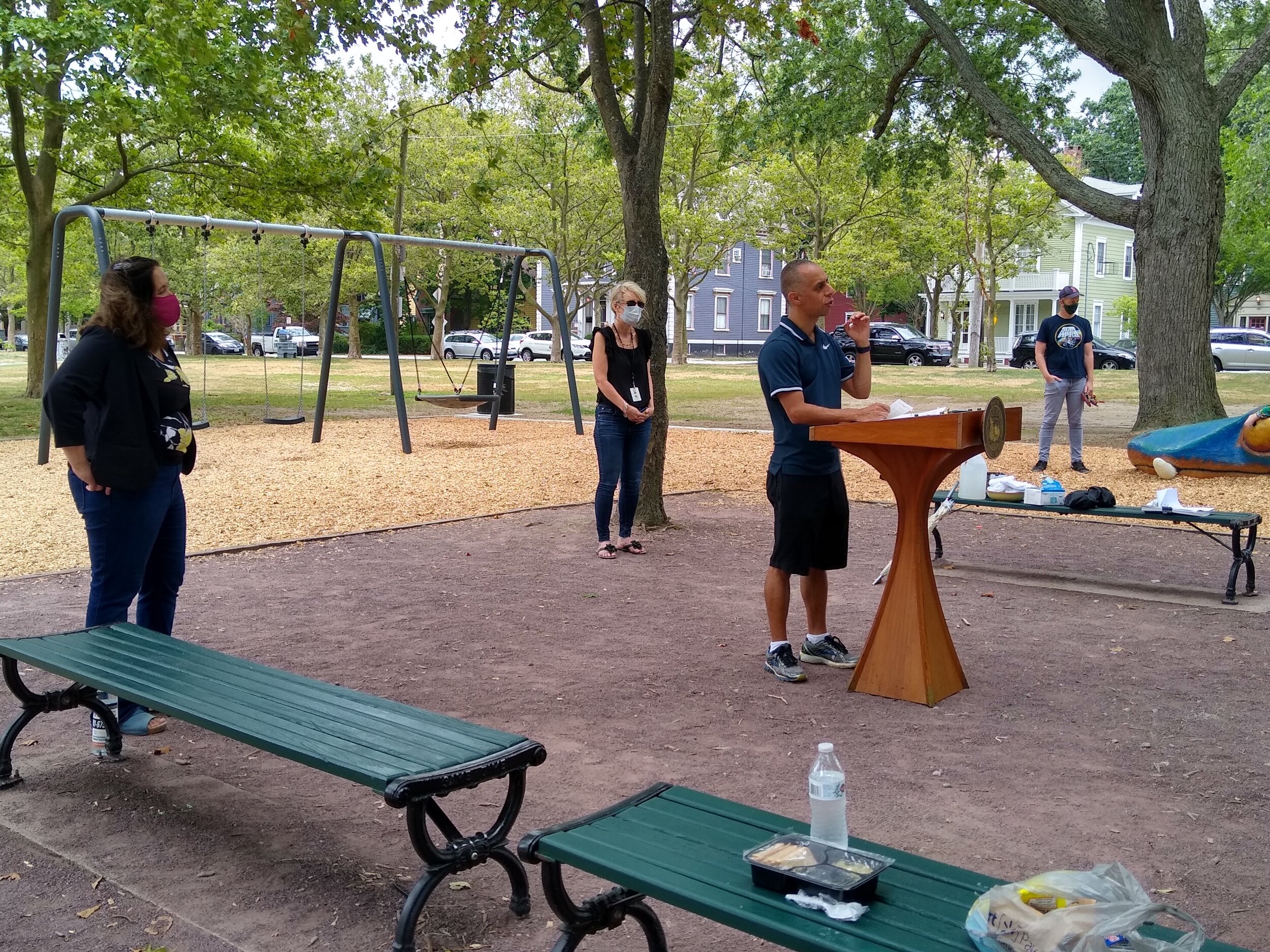  Mayor Jorge Elorza at the social-distanced ribbon cutting celebration, August 2020 