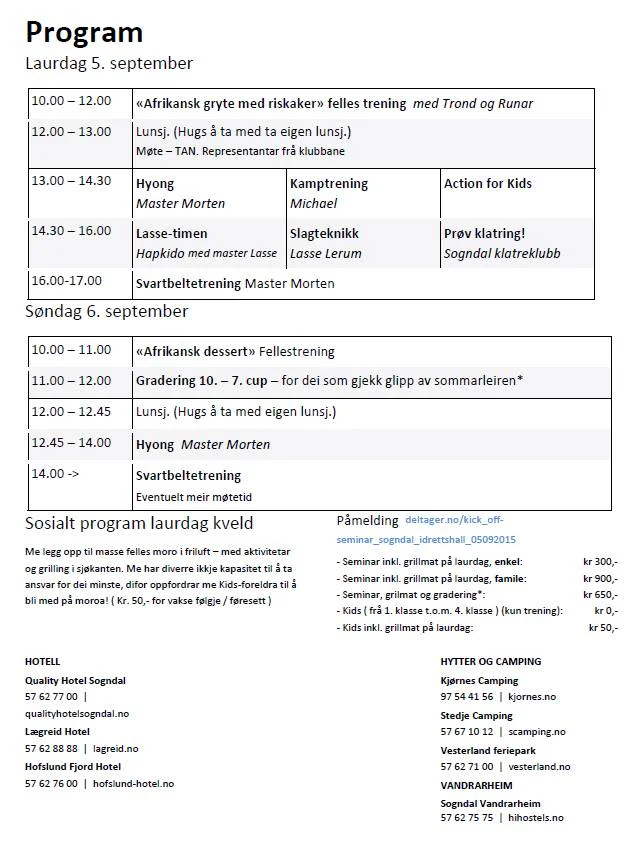 Program for Taekwondo Kick-Off'en 