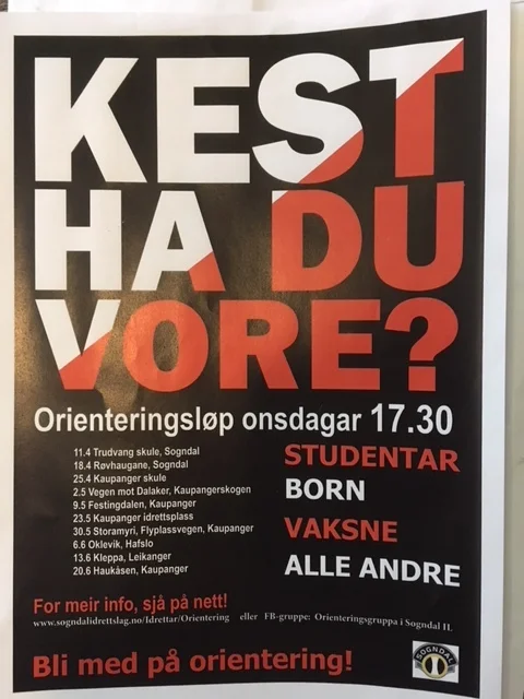 Oppstart av orienteringssesongen på Trudvang skule onsdag 11. april kl. 17.30.