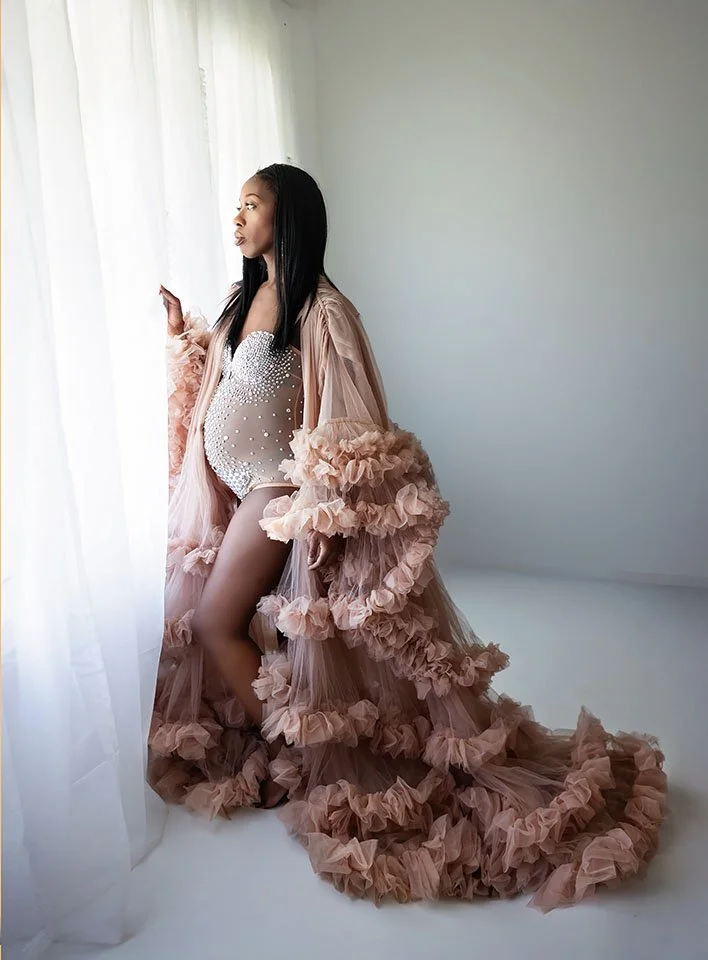 knee length dresses for ladies Pink Lace Mesh Overlay Maternity Maxi Dress main image 0