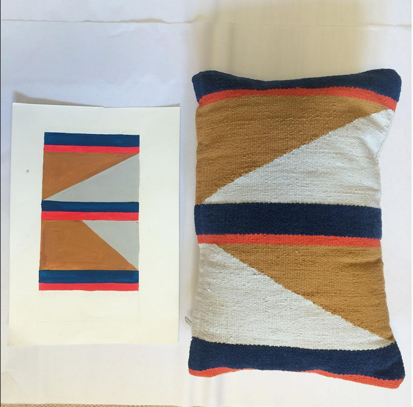 Hand painted design to hand woven pillow for CB2.