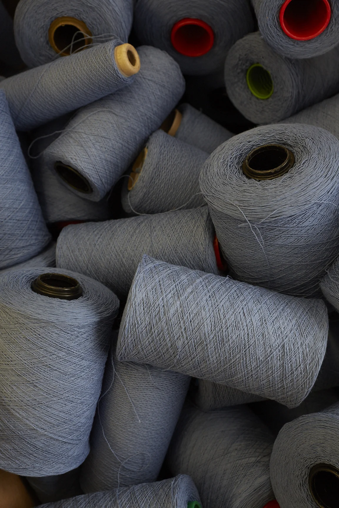 A pallet of blue cotton from Cestari Sheep and Wool Company.