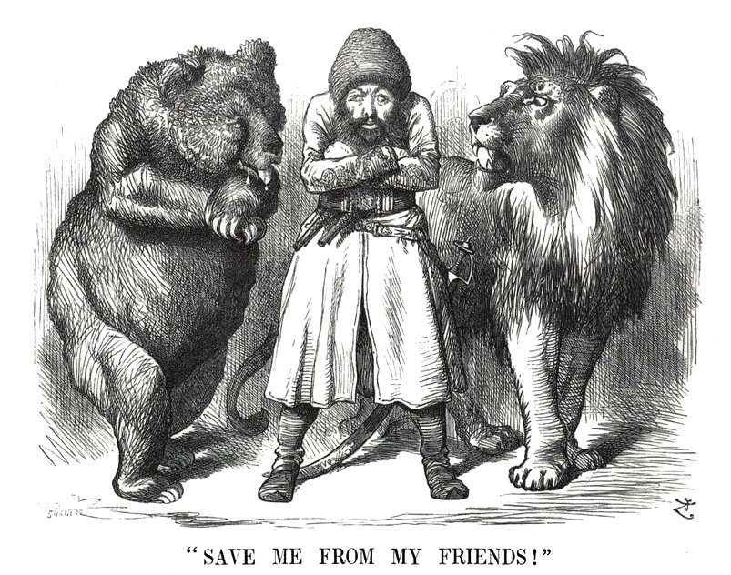 Drawn in 1878, what did the Bear and the Lion Represent? Russia and Britain respectively.