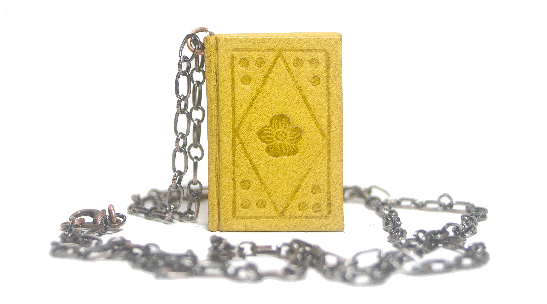 Miniature Leather Book Pendant Necklace in Lemon