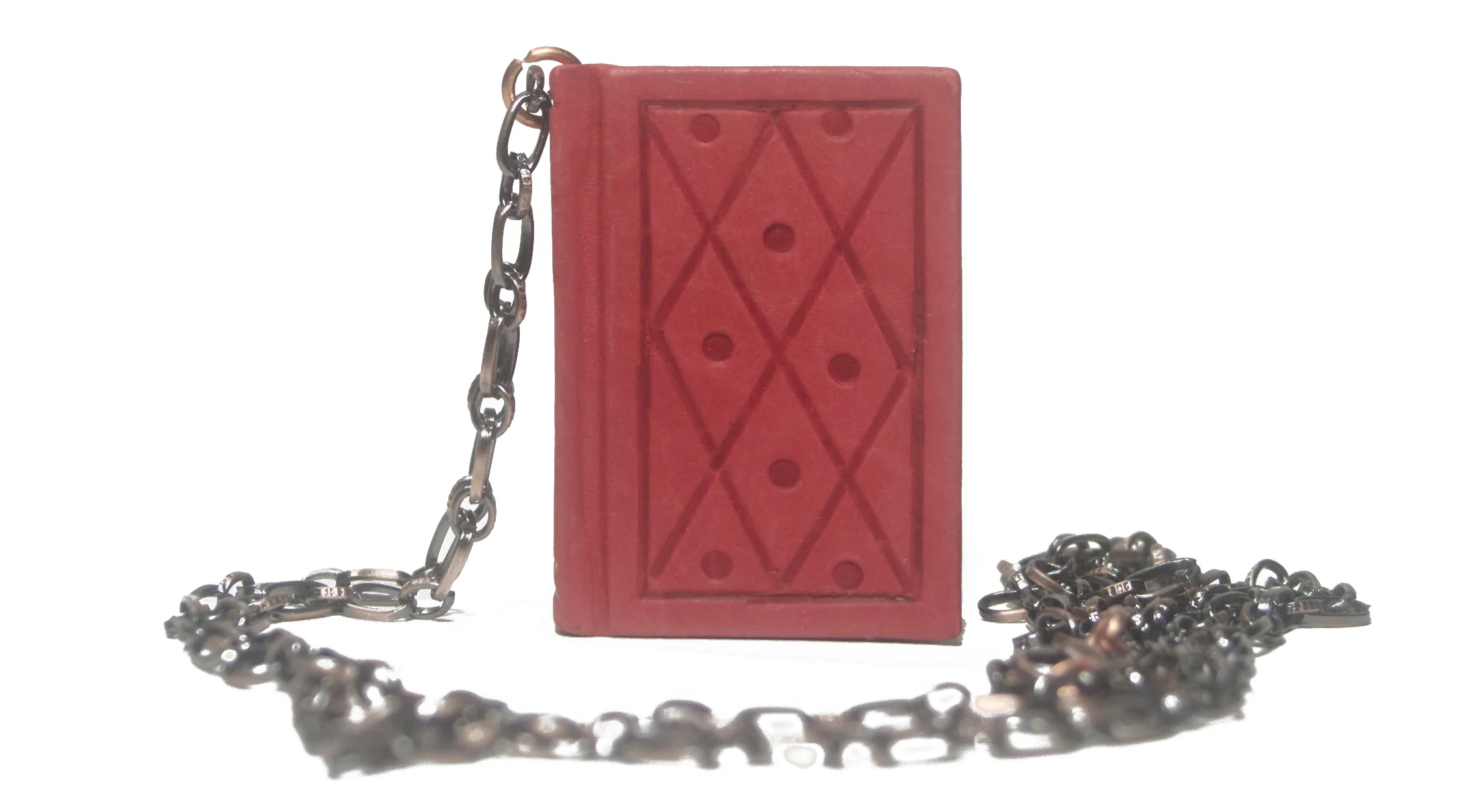 Miniature Leather Book Pendant Necklace in Cherry Red