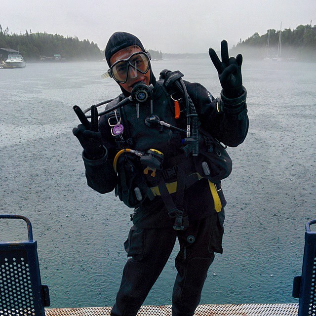  Staying dry in my drysuit while diving in Tobermory, Canada 