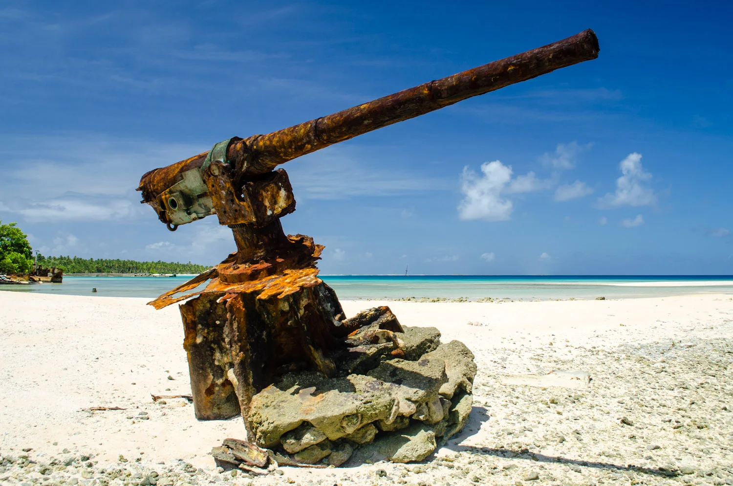 An anti-aircraft cannon exposed over the years from erosion