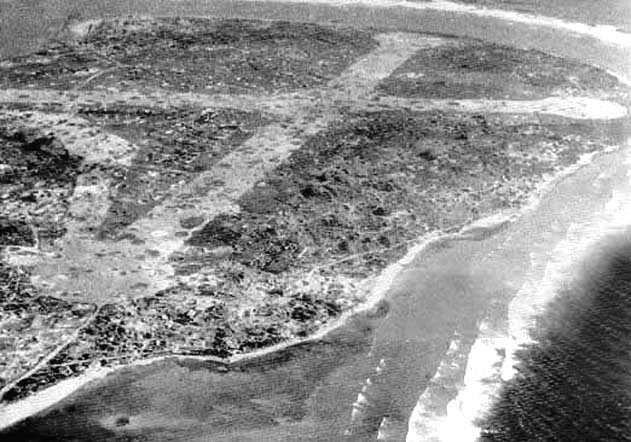Aerial photograph of Taroa Island taken during an American bombing run
