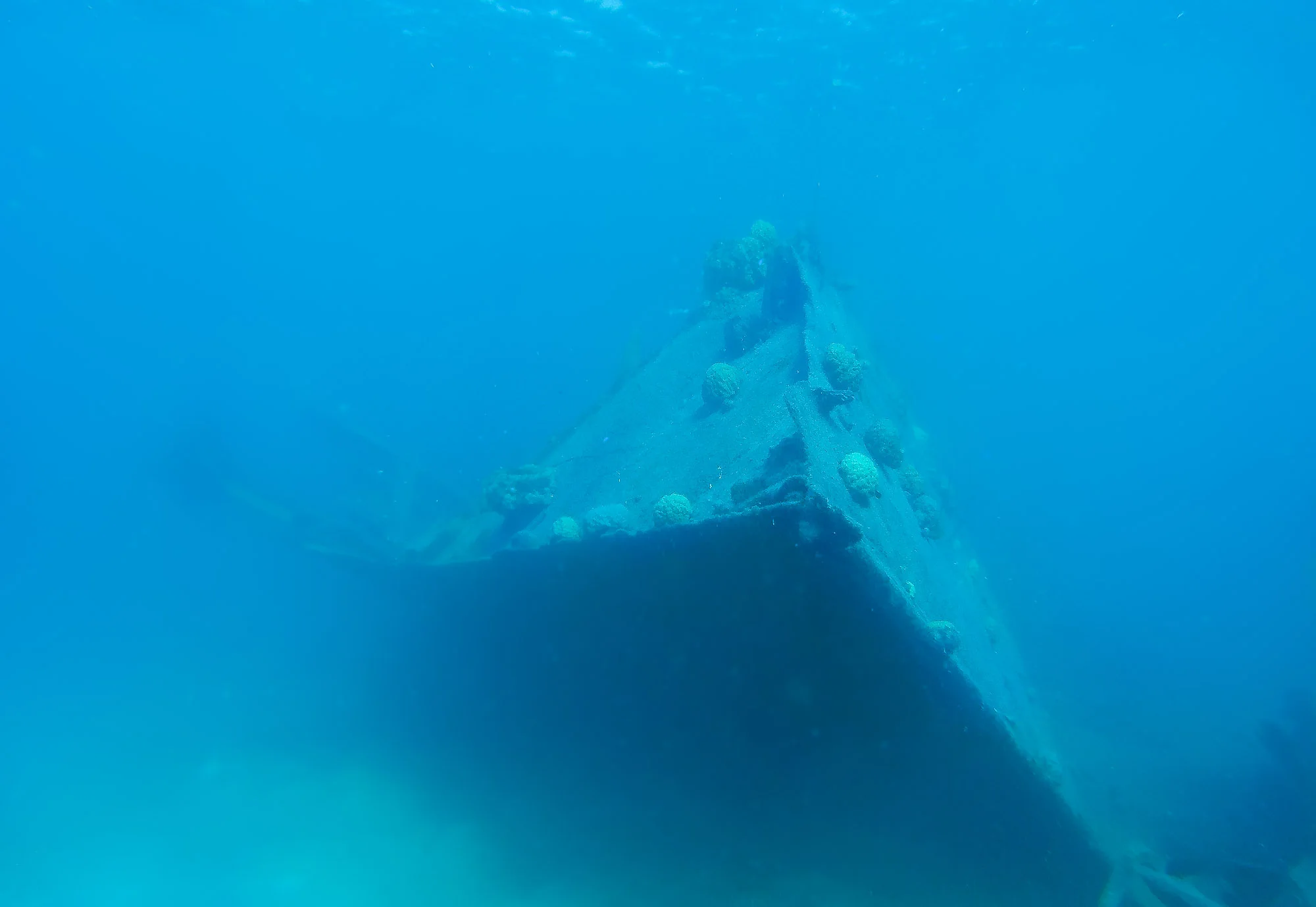 The bow section of the Terushima Maru remains relatively intact