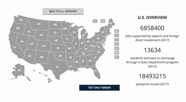 An early coded prototype of our reimagined Domestic Impact Map.