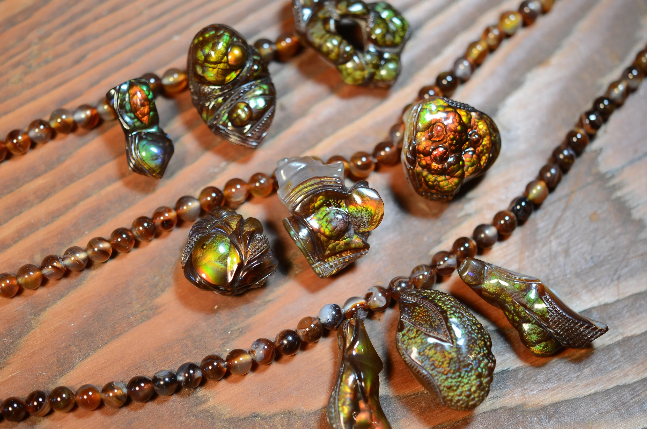 Fire Agate Pendants on Fire Agate beads