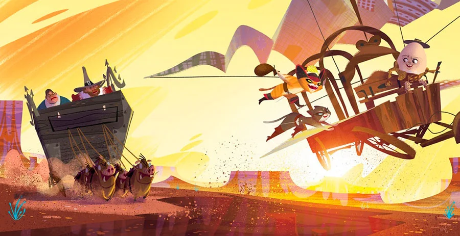 Here’s an interior spread from Ovi’s, The Cat, The Boots, The Legend, from Simon and Schuster.