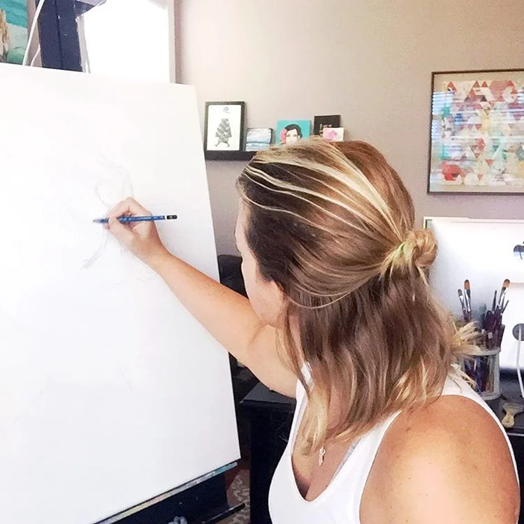 In the studio sketching out "Into the Blue" in September 2016.