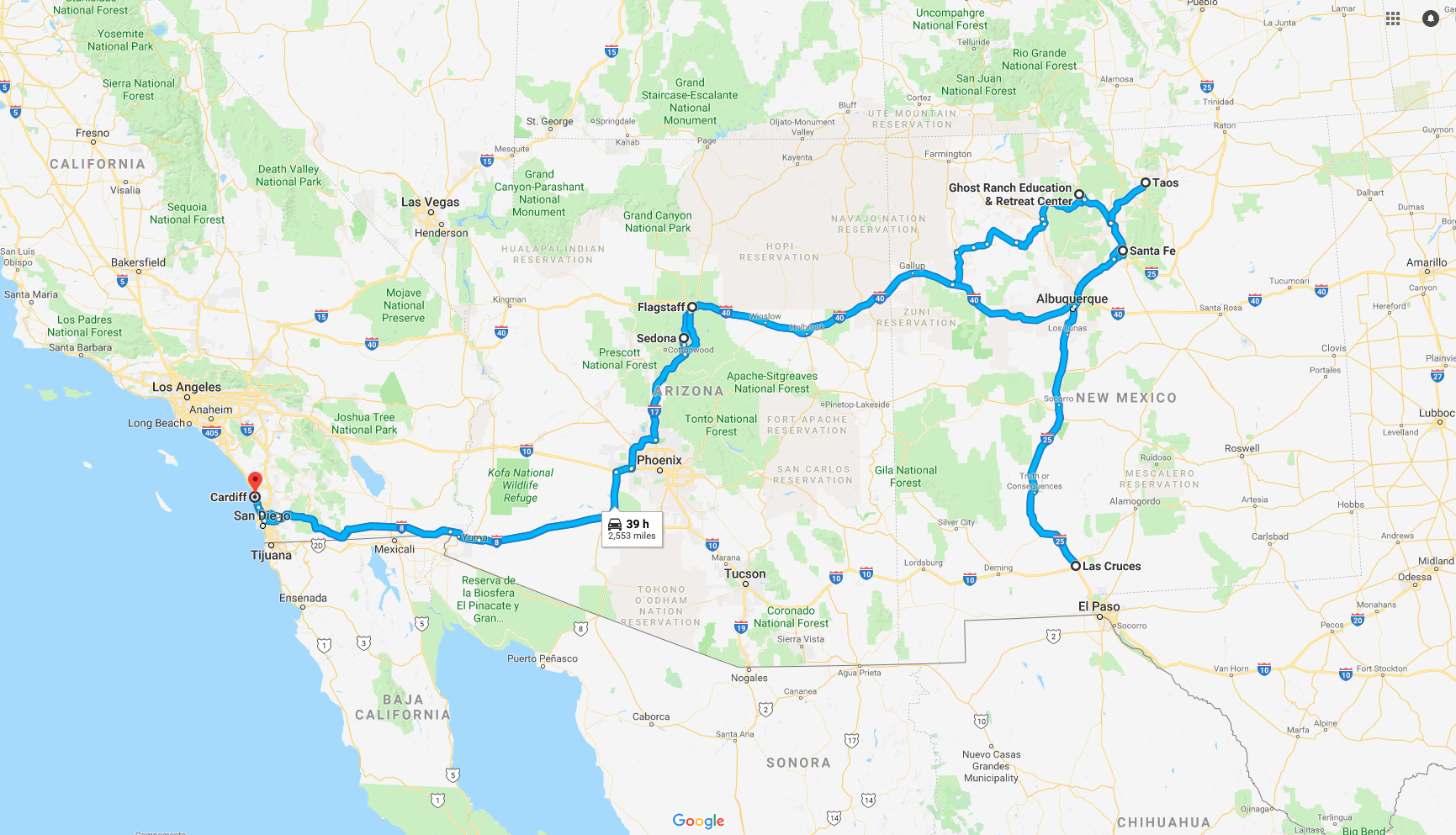 The Route. Lots of driving. Over 2600 miles!