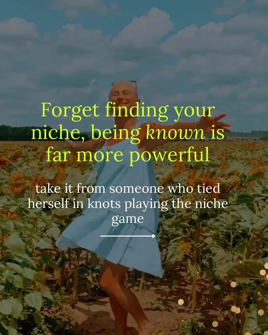 How to become KNOWN ⬇️

Forget niching yourself into a corner&hellip;.(I like to think I&rsquo;m a polymath!).
 Being known is far more powerful.

I wasted years trying to &ldquo;get more specific&rdquo;, rewriting my bio, shifting my angle, doubting