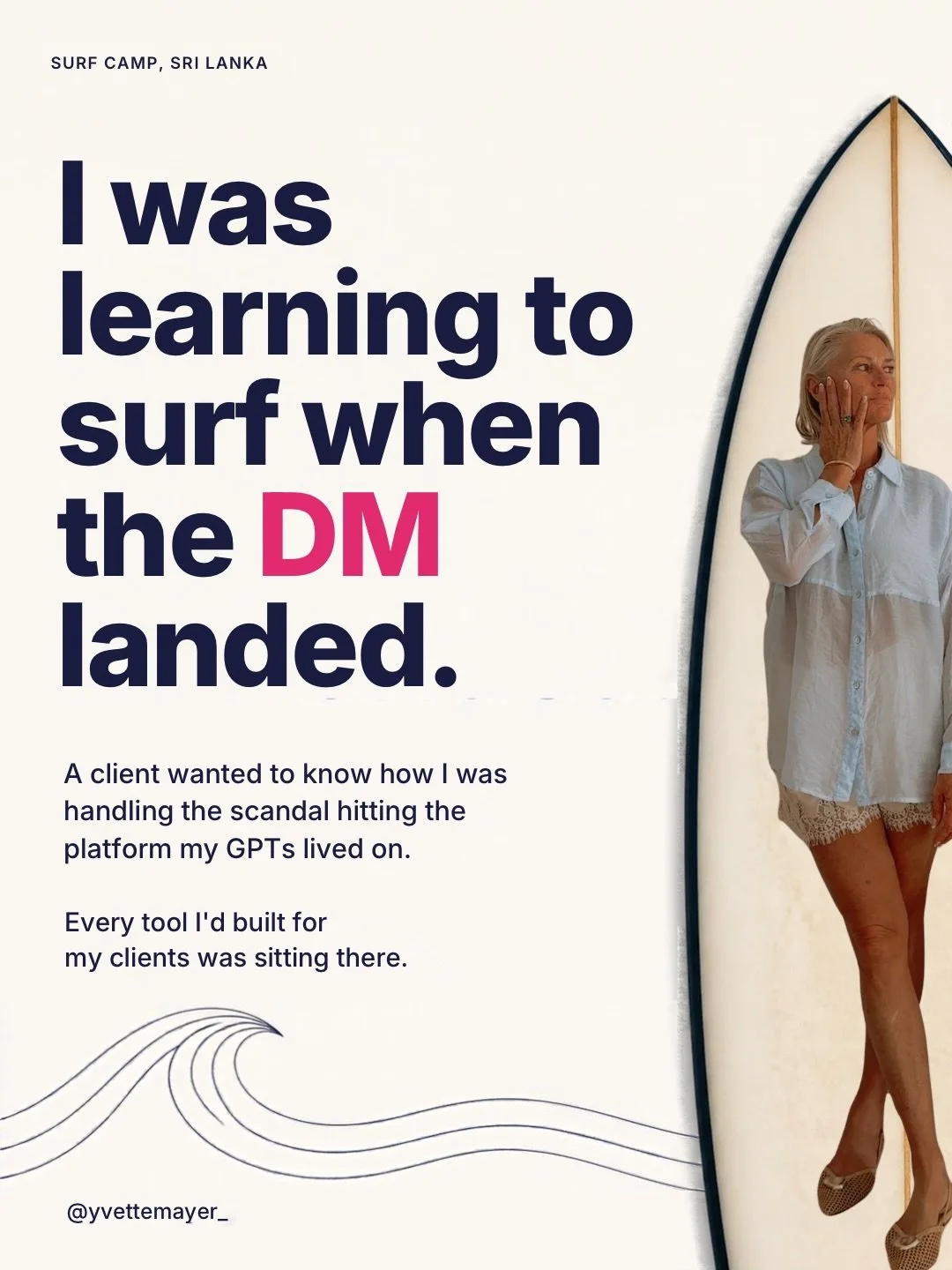 I was sitting on a surfboard in Sri Lanka (beginner style) when a DM from a client had me pondering the future of my business, after an AI platform scandal hitting the press. 

Six months later I&rsquo;m a tech founder with 276 people on a platform I