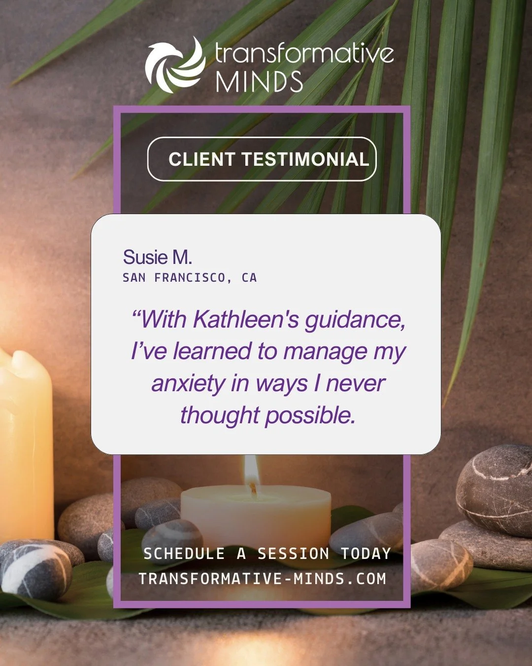 Client Testimonial: "With Kathleen's guidance, I've learned to manage my anxiety in ways I never thought possible." #hypnosis #hypnotherapy #healing #mindset