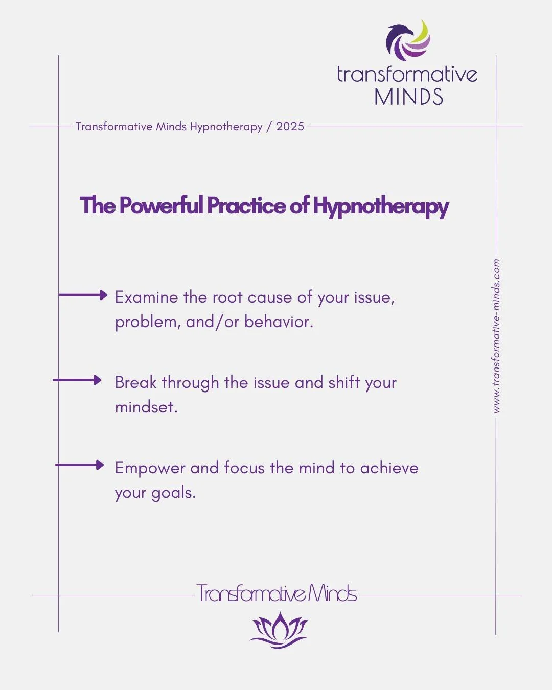 The Powerful Practice of Hypnotherapy can help you transform your mind to achieve your goals. Book a free consultation to learn more. www.transformative-minds.com
#hypnosis #hypnotherapy #mindset #healing