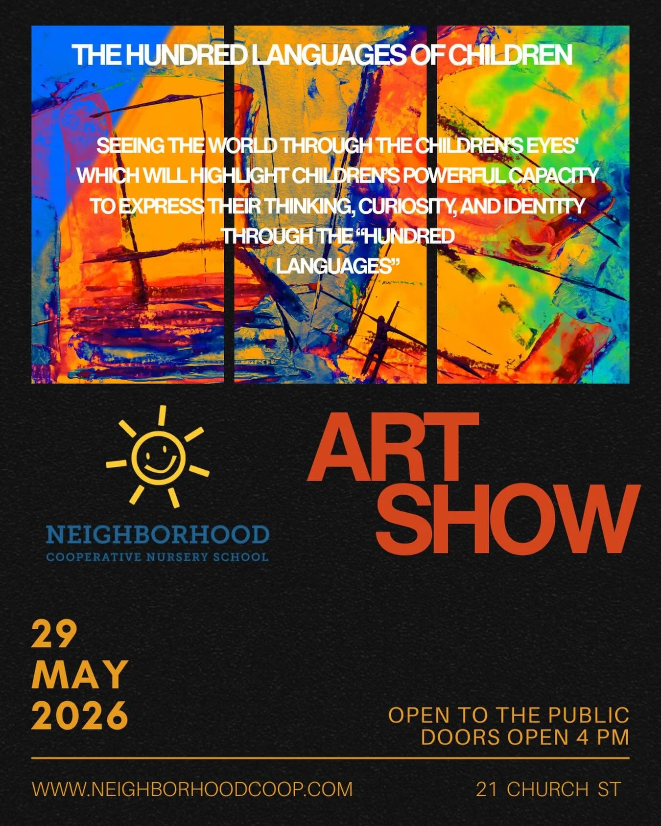 Join us as we celebrate The Hundred Languages of Children at our NCNS Art Show. Inspired by the Reggio Emilia philosophy, this exhibit honors the many ways children express themselves- through painting, building, storytelling, clay, wire, nature, lig