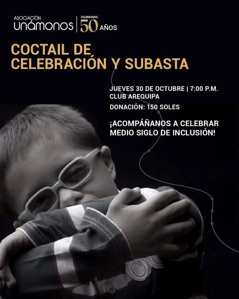 Este 30 de octubre, celebra 50 a&ntilde;os con la @asociacion.unamonos y apoya nuestra misi&oacute;n por la inclusi&oacute;n de ni&ntilde;os y j&oacute;venes con discapacidad cognitiva en Arequipa, a trav&eacute;s de una subasta y feria solidaria.

?