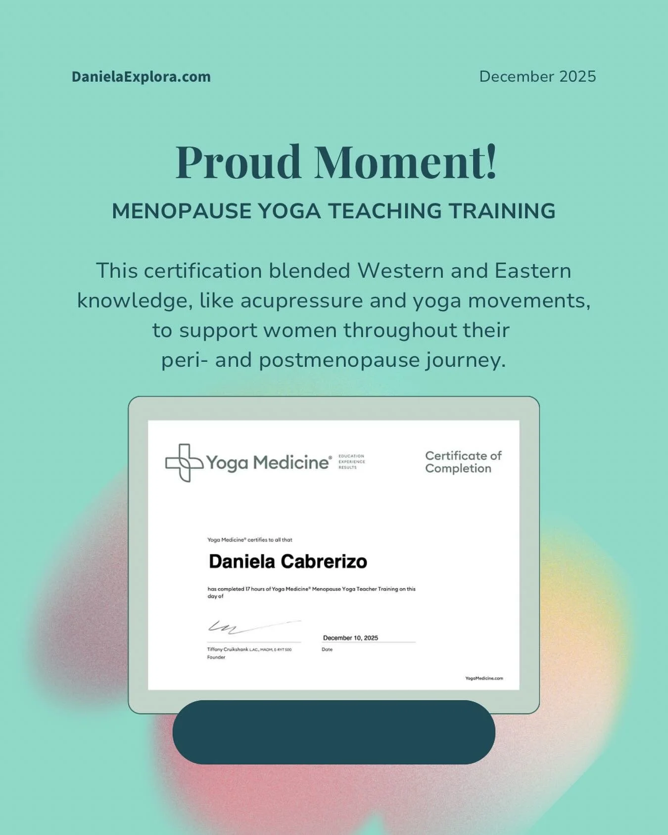 This certification with @yoga_medicine was such a challenging and wonderful experience. We learned how to use yoga, movement, and Traditional Chinese Medicine to support women, like myself, going through their peri- and post-menopause journey, with a