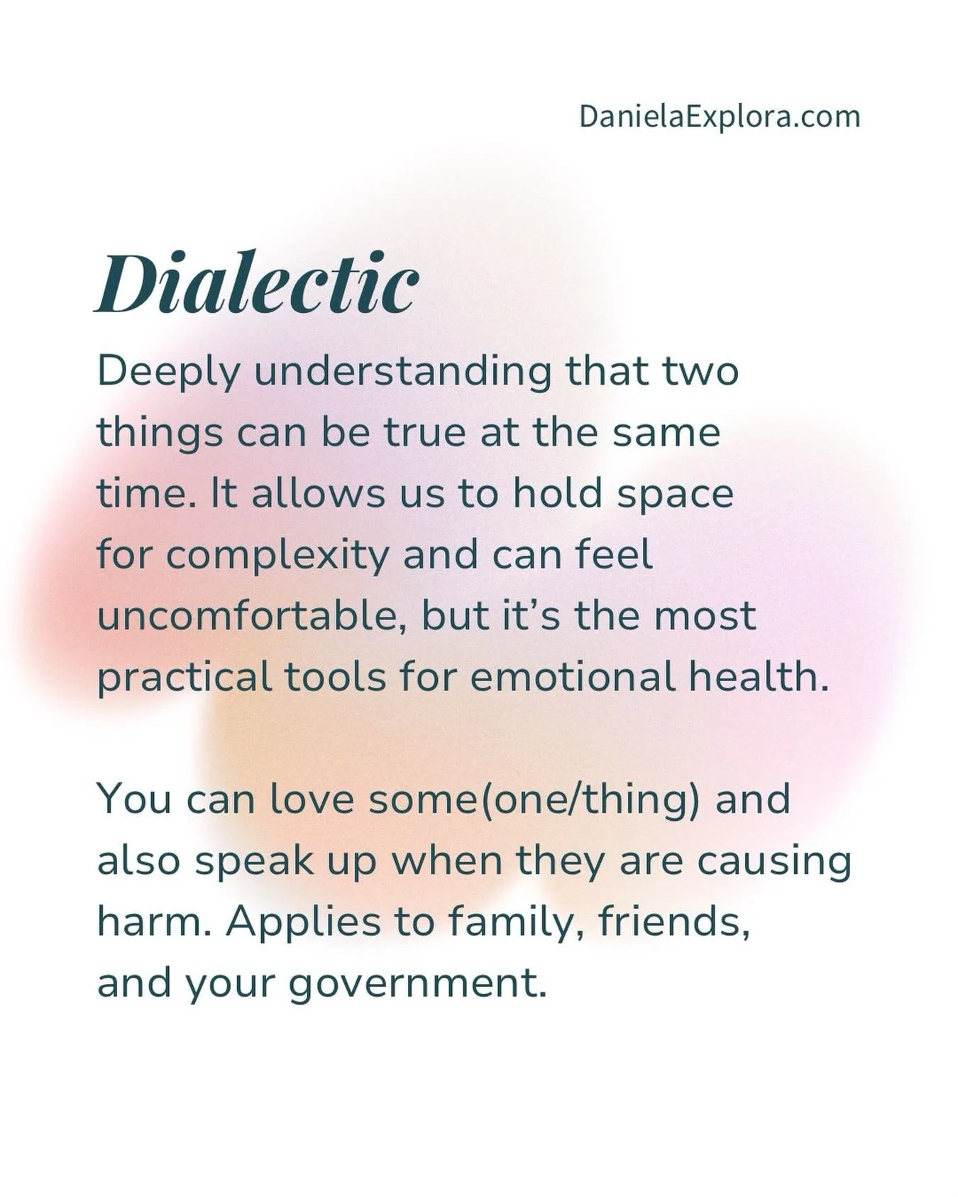 DialecticIs is the deeply understanding that two things can be true at the same time. It allows us to hold space 
for complexity, in emotional and physical experiences, and can feel uncomfortable, but it&rsquo;s the most practical tools for emotional