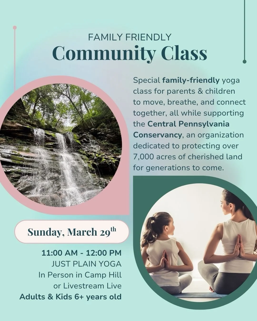 Join @justplainyoga and me for a special all-levels, family-friendly yoga class where parents and children (ages 6+) can connect on the mat &mdash; and give back to the land we all love. This gentle, playful practice weaves breath-synchronized moveme