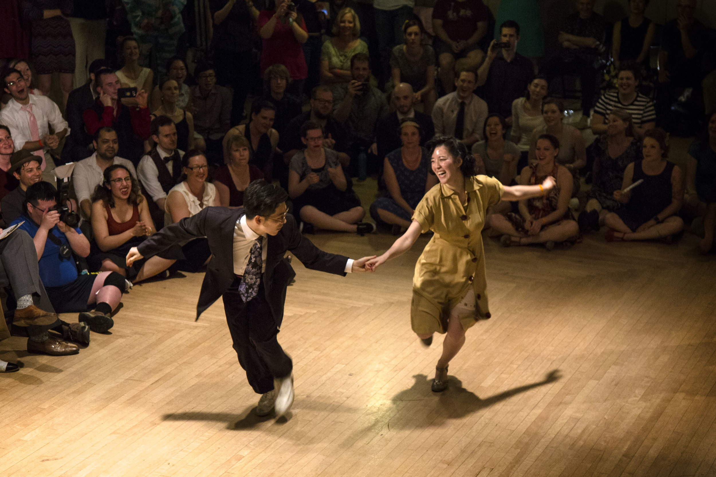  SEATTLE, WA. Two dancers compete in a lindy hop competition at Camp Jitterbug. 