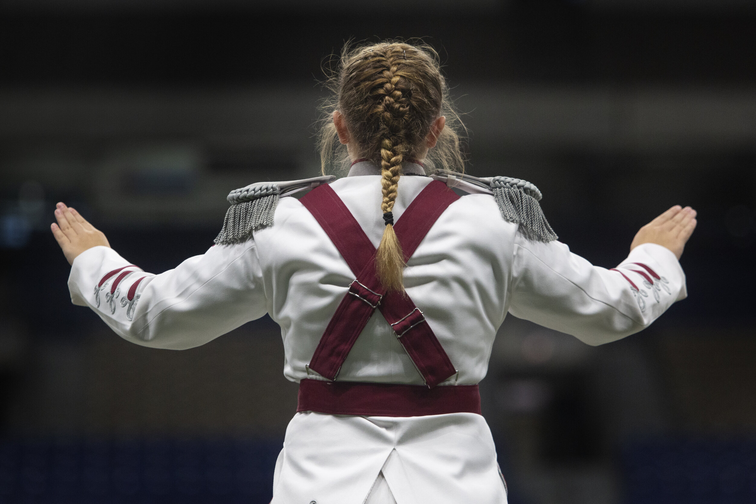  Drum major senior Katelyn Jester (KJ) leads the White Oak High School Marching Band through its performance. 