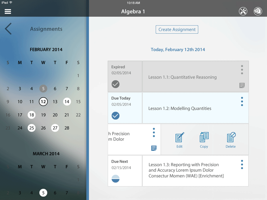 Teacher Assignments list
