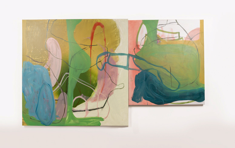 Untitled, 2017, acrylic and oil on canvas, 82" x 48" x 1.25"