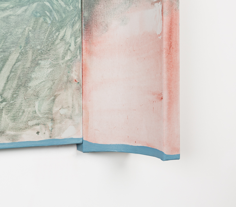 Untitled, detail, 2017, acrylic on canvas with canvas on wood ramp, 54" x 30.75" x 7"