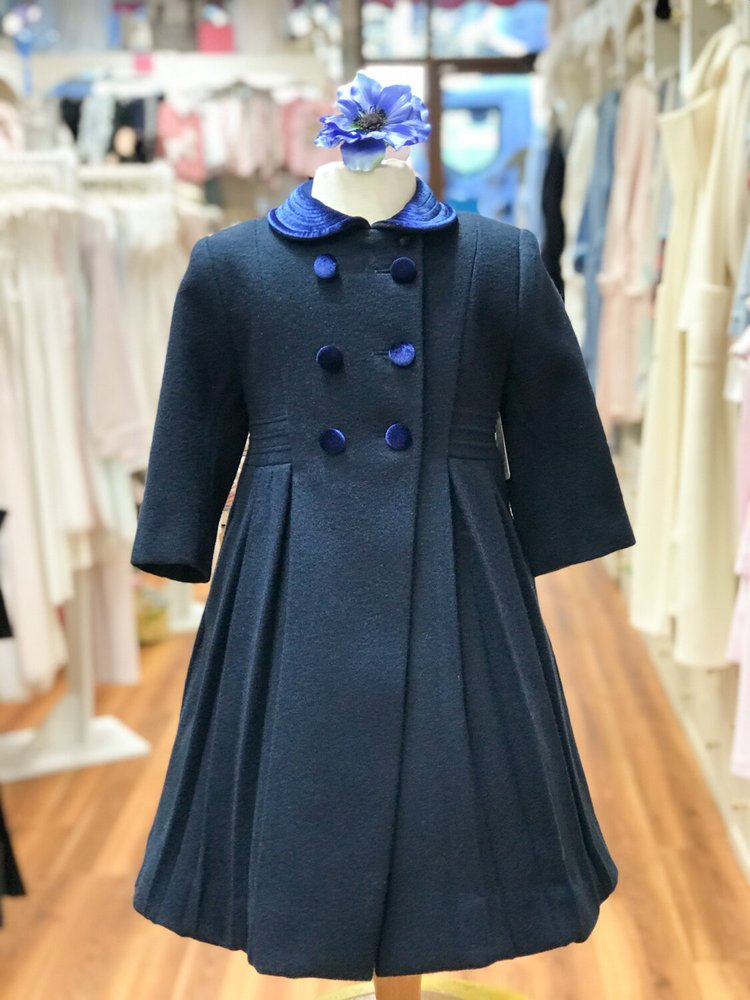 Classic London Wool Dress Coat with Velvet Trim  Bonne Nuit
