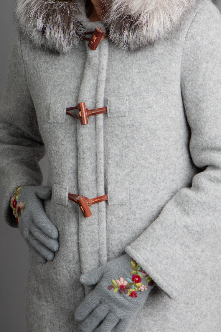 Wool Jacket With Fox Fur Trim Hood Grey 