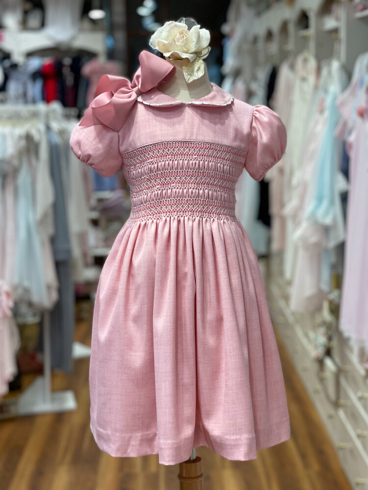 Baby Girls Pink Hand-Smocked Dress with Hand-Stitched Peter Pan Collar —  Bonne Nuit
